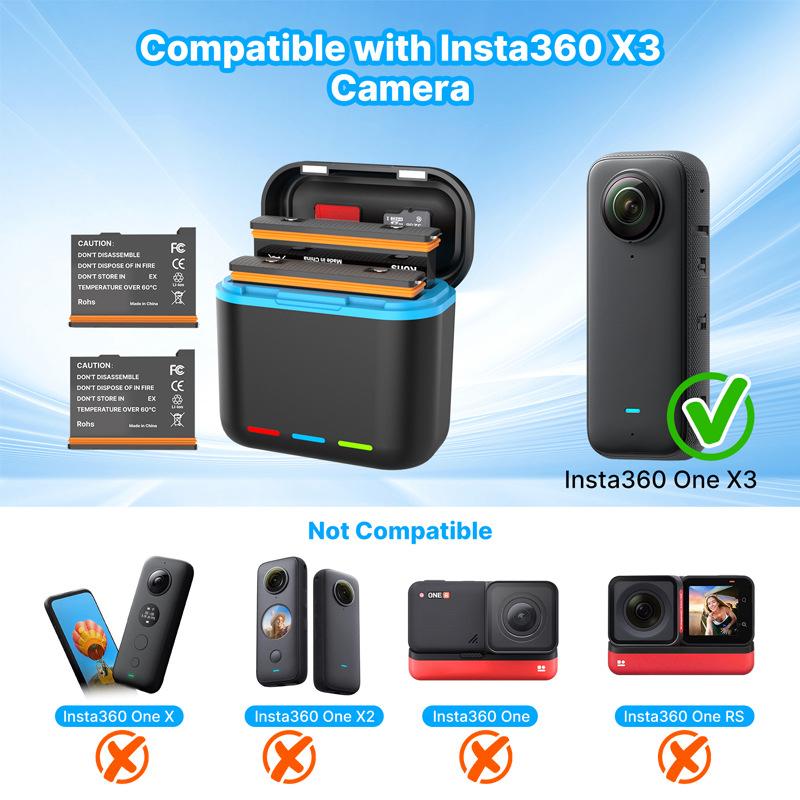 For Insta360 X3 Dual Battery Charger Action Camera Portable Fast Charging Case