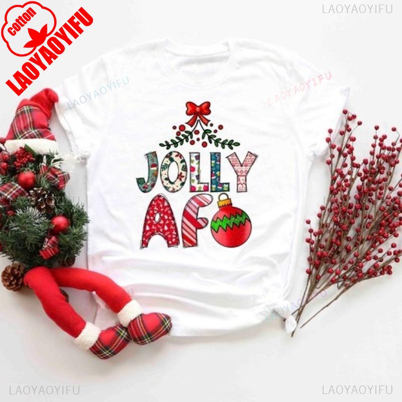 Jolly Af Funny Christmas Holiday Letters Tee Jolliest Humorous New Year Santas Favorite Lamp Bulb Allmatch Graphic Tshirts