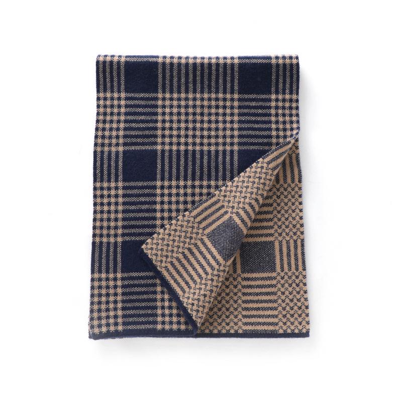 Unisex Blue Plaid Cashmere Scarf - Versatile Winter Knitted Neck Warmer