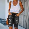 Fringed High-stretch Little Leg Pants Mid-waist Quarter Pants Ripped Jeans Woman