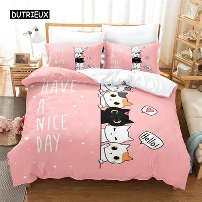 Cartoon Kinder Katze Bettwäsche Set Bettbezug-Set 3D Bettwäsche Digitaldruck Bettwäsche Queen-Size-Bettwäsche-Set Mode-Design