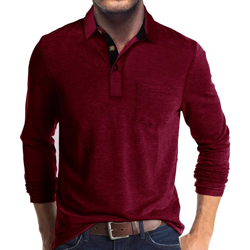 Men's European & American Long Sleeve Polo Shirt - Turn-Down Collar, Autumn/Winter Base Layer