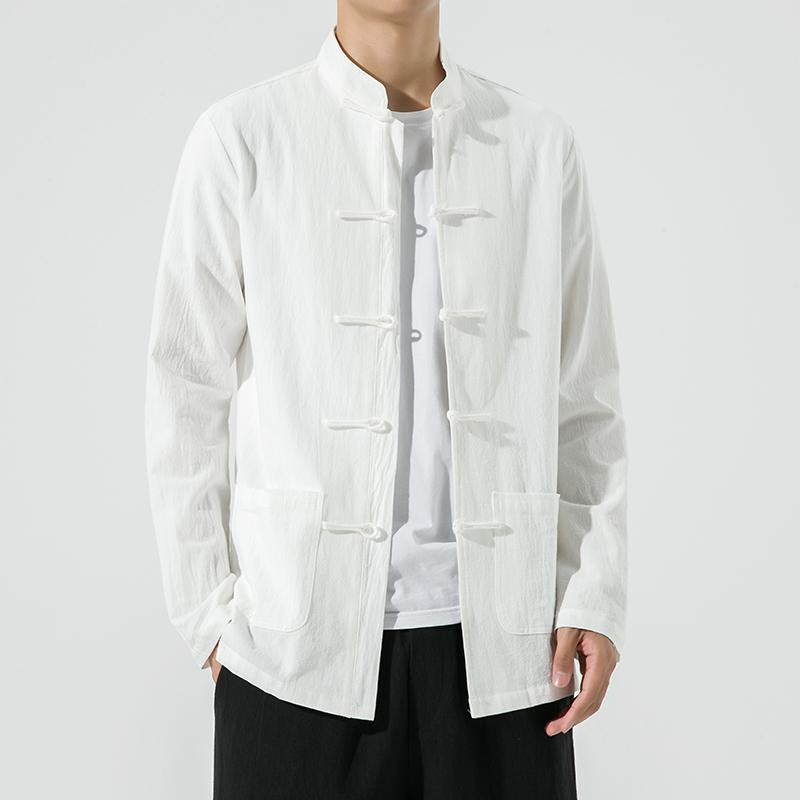 

Традиционная одежда Летние свободные хлопково-льняные рубашки для мужчин Рубашки с воротником-стойкой Костюмы У-Дан Кунг-фу Верх S белый