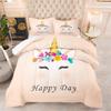 Cute Unicorn Feather Silk Cotton Filled Quilt Kids Cartoon Autumn and Winterheattechbedding Printing Quilt Cover Three-piece Set