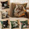 Katze und Blume Kissenbezug Weicher Plüschstoff Beidseitig Bedruckte Kissenbezüge für Alle Jahreszeiten Heimdekoration