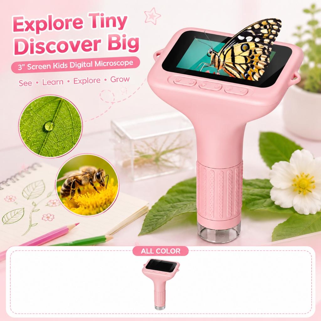 Kids Digital with 3 Inch Screen, Handheld Electronic Magnifier with Camera, Educational Science STEM Toy for Boys and Girls