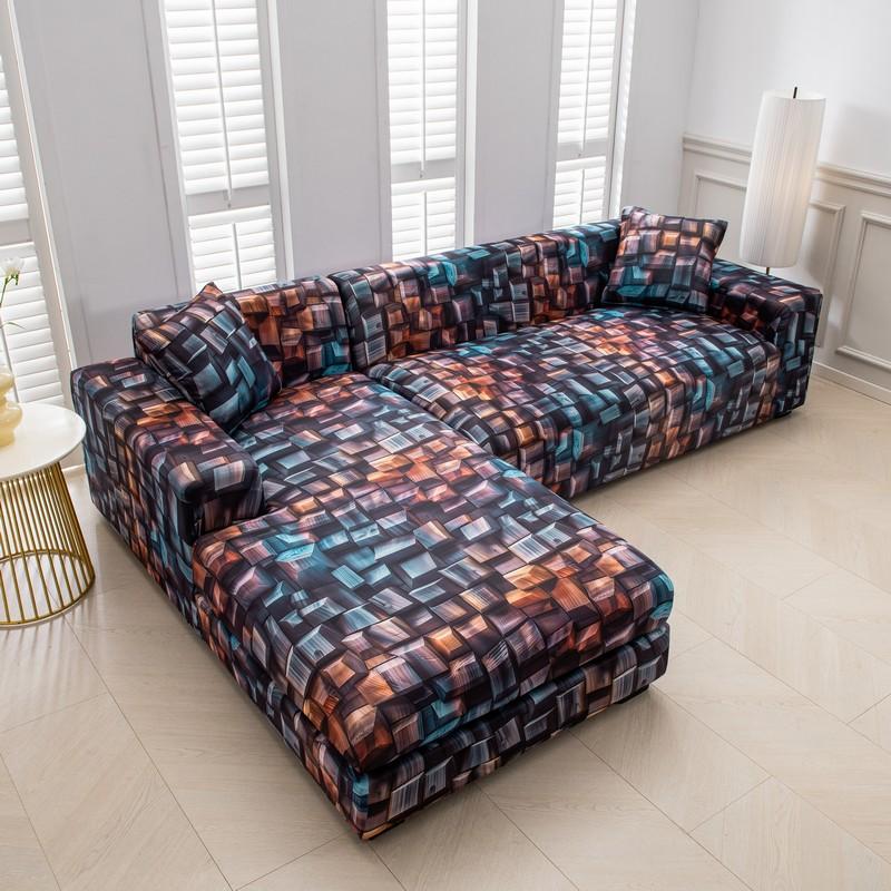 Geometric Sofa Covers For Living Room Elastic Corner Couch Cover L Shaped Chaise Longue Slipcovers Chair Protector 1/2/3/4 Seat