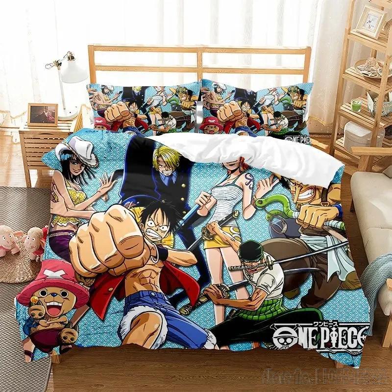 Anime O-One Piece Bedding Set Japanese Luffy Child Baby Duvet Cover Sets Bedclothes Twin Single King Kids Adult Gift
