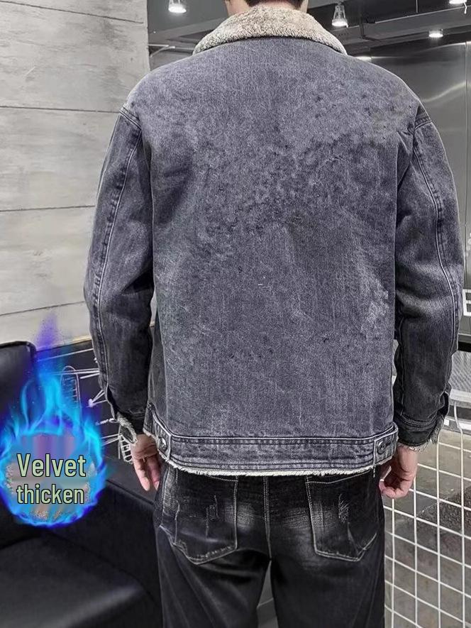 Men's Fleece-Lined Denim Jacket: Thick, Warm, Trendy, Versatile, Autumn/Winter Top