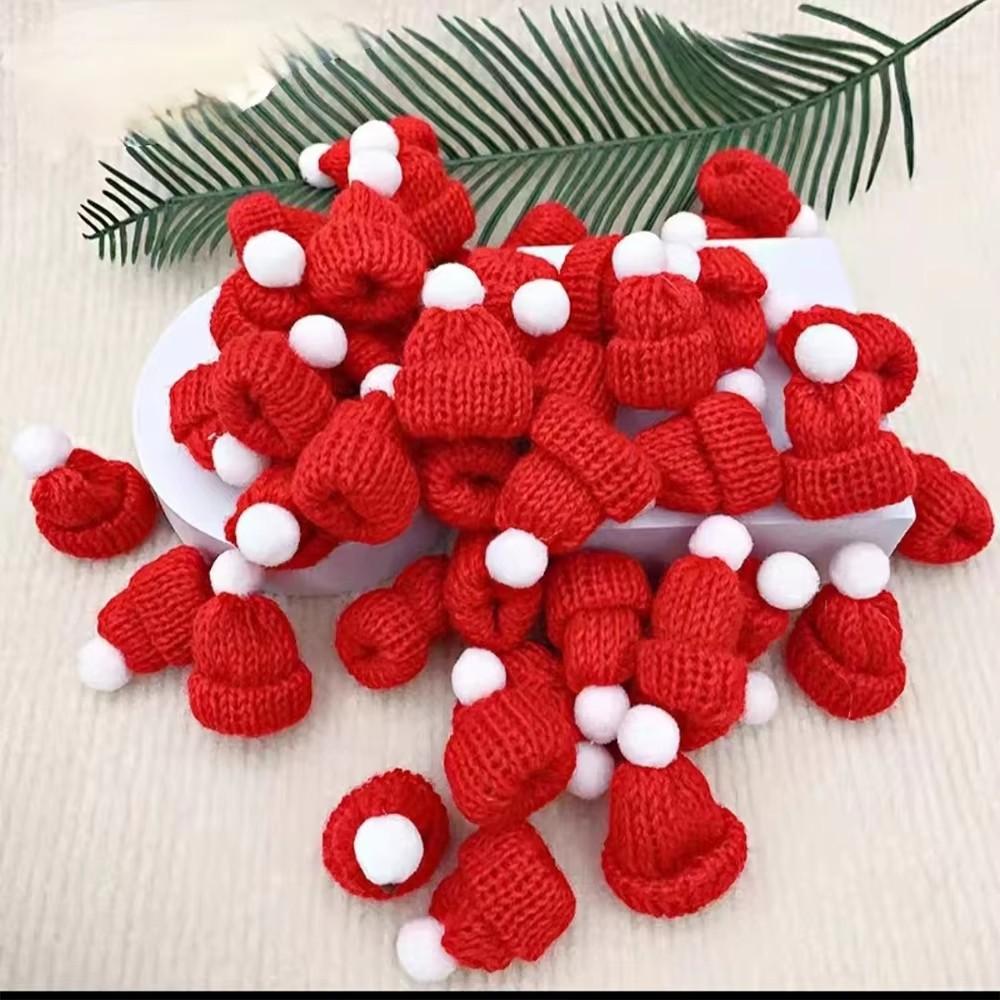 5pcs Mini Knitted Christmas Hat  Cake Toppers Christmas DIY Finger Hat for Christmas New Year Party Cake Decoration Supply