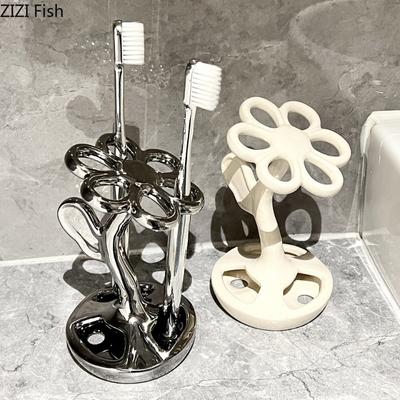 Flower Shaped Storage Rack Creative Ceramic Storage Rack Bathroom Cosmetics Jewelry Toothbrush Storage Rack Decoration Organizer