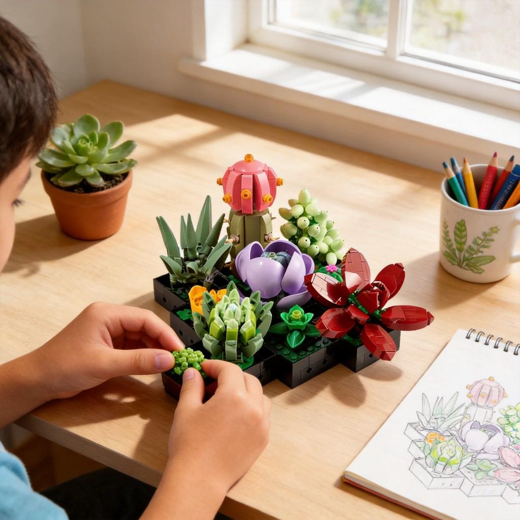 Creative Succulent Plant Model Kit With Abs Plastic Blocks For Kids Diy Educational Toy