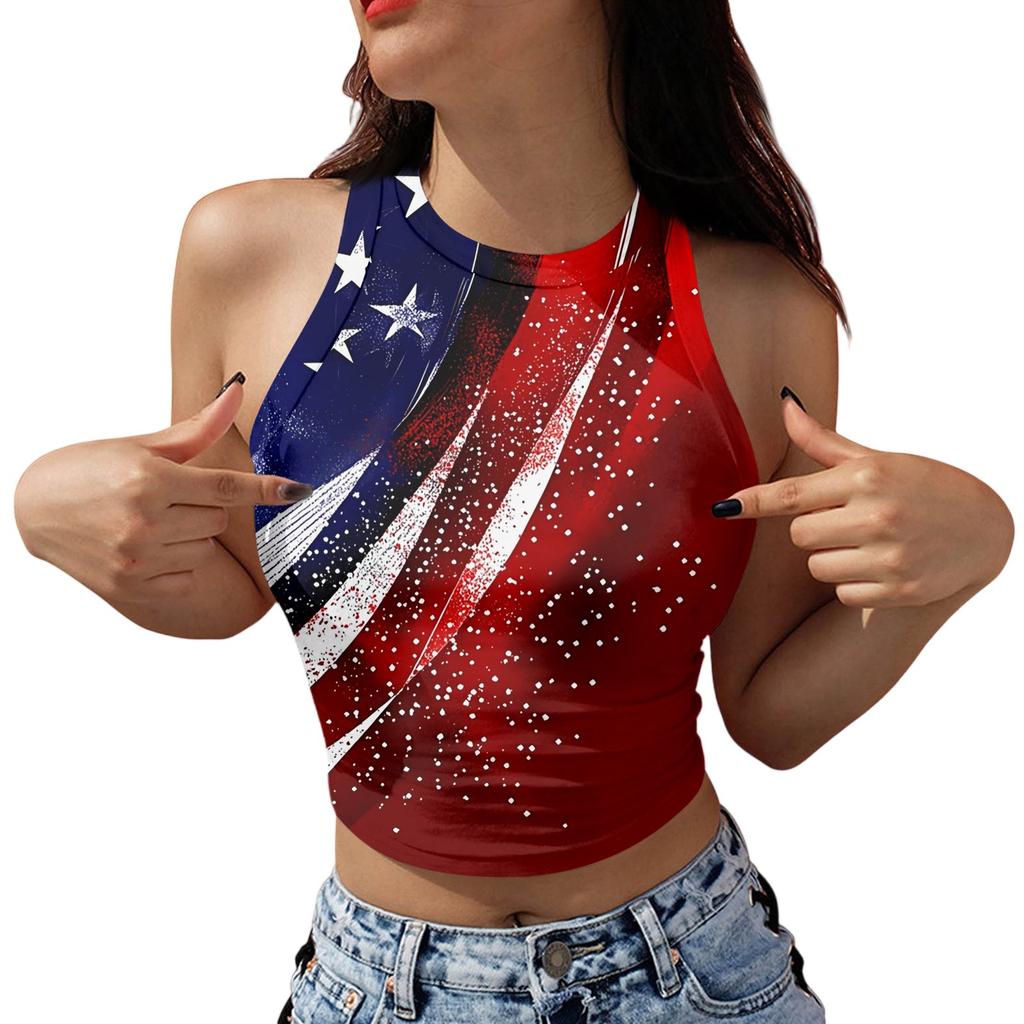 Damenmode Unabhängigkeitstag Print Ärmelloses Basic Tanktop