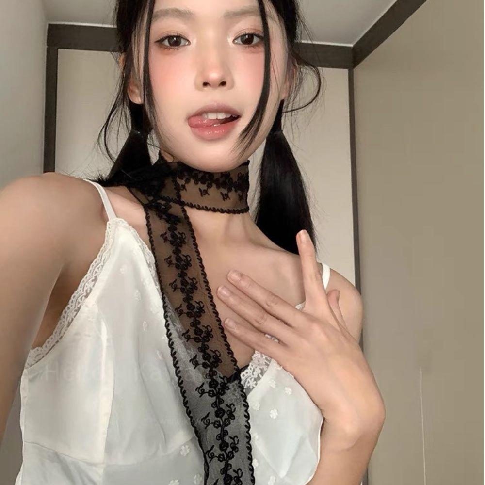 Y2k Elegant Lace Scarf White Flower Lace Necklace Romantic Birthday Gifts Girls French Lace Hair Rope Multi-Function Neckerchief