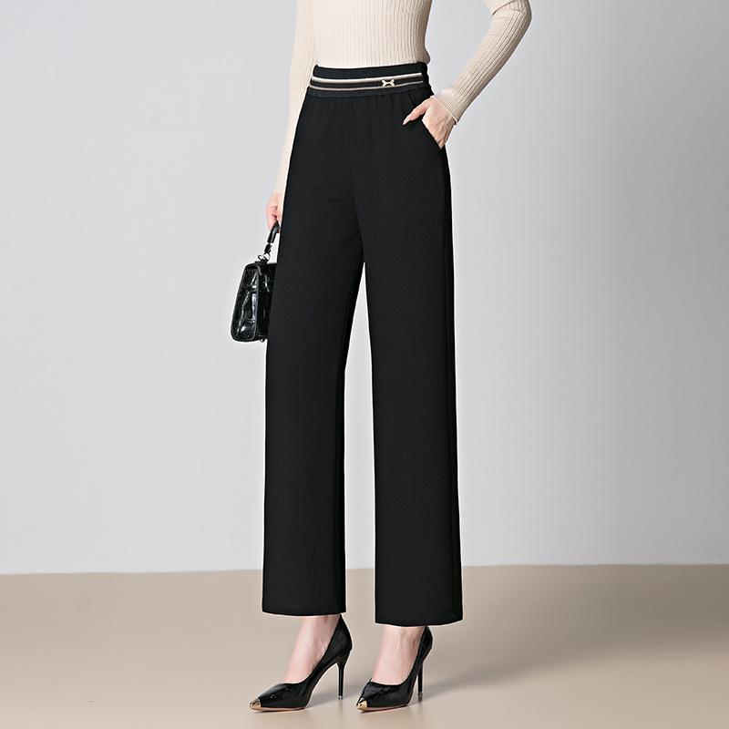 

Mom s 2025 Autumn High-Waisted Elastic Woolen Straight-Leg Pants for Middle-Aged & Elderly Women s Autumn/Winter Wardrobe. XL чёрный