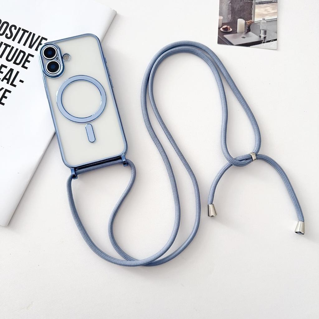 For iPhone 17 Case Compatible with MagSafe Electroplating TPU Phone Cover with Long Lanyard