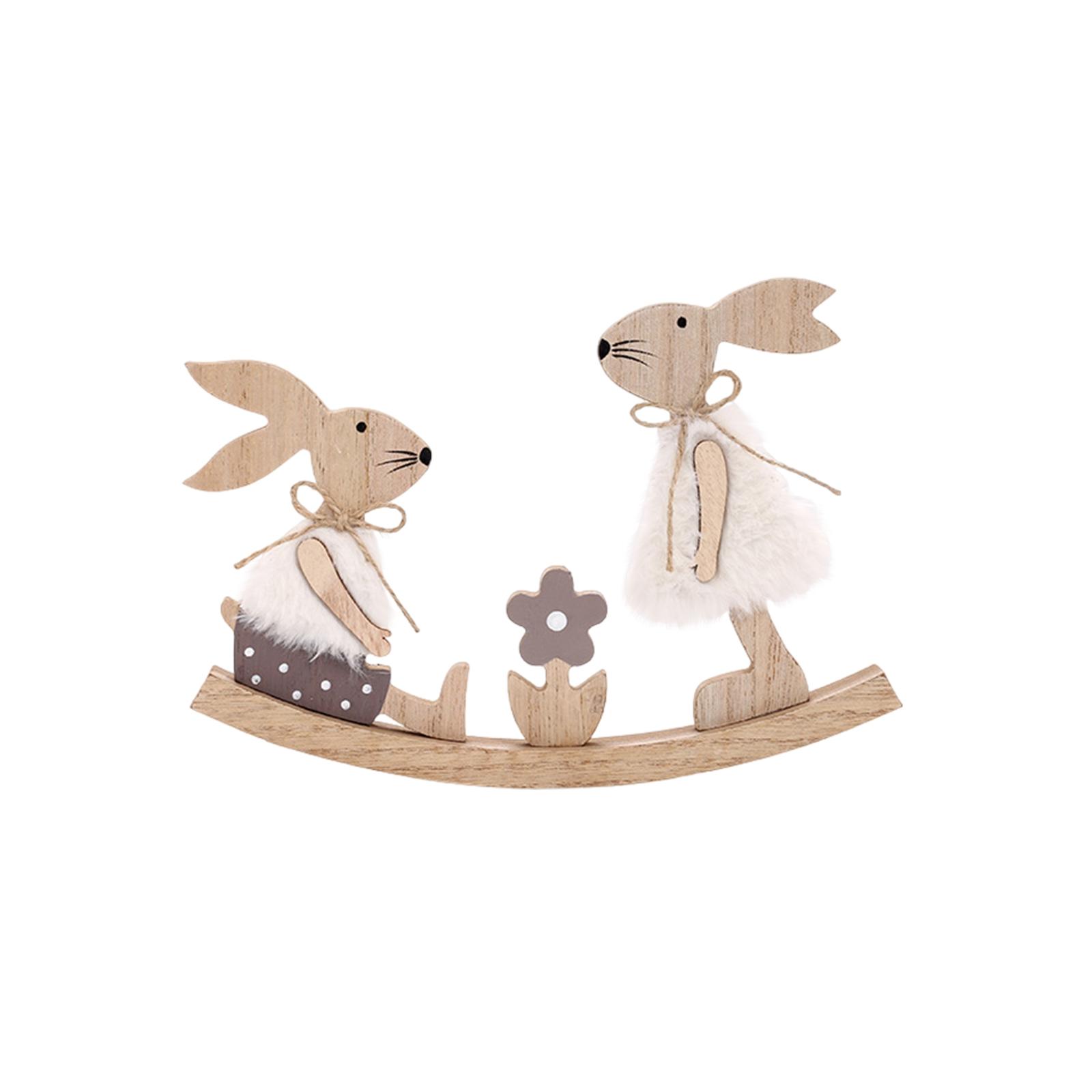 

Easter Painted Rabbit Figurine Cute Wooden Craft Holiday Jointed Tabletop Ornament Party Decorative Accent Family Bunny Statue One Size