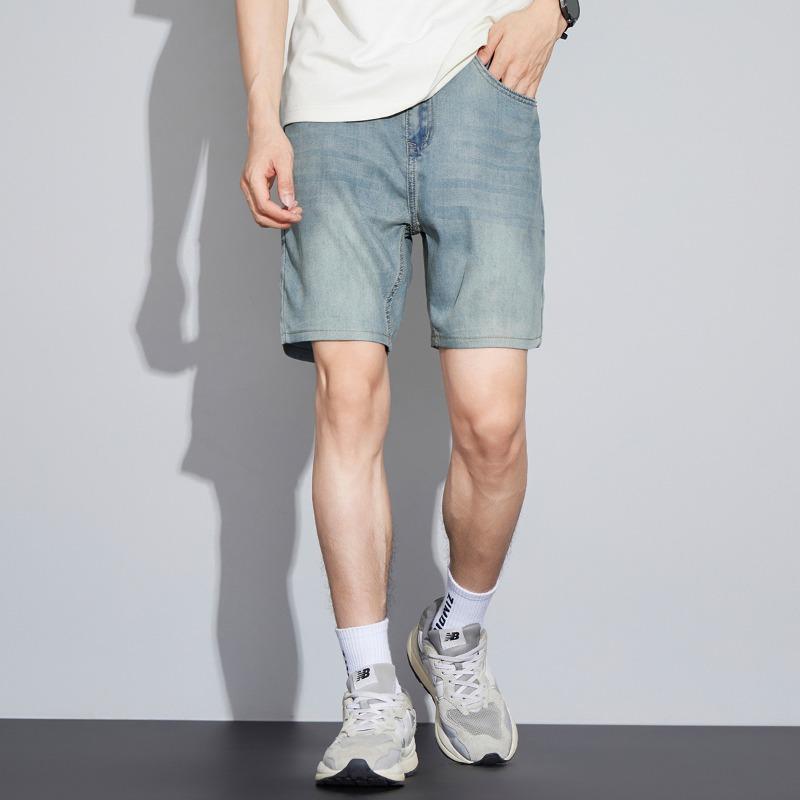 Summer Tencel Soft Denim Shorts Men's Summer Thin Casual Elastic Pants Loose Straight Quad Pants Men's