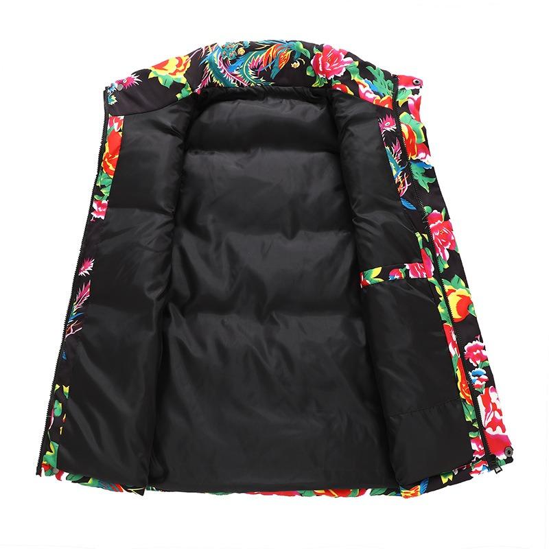 Big flower cotton vest vest vest, medium peony big flower rural flower girl thickened warm coat tide