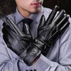 Herren Schwarze Touchscreen Leder Radhandschuhe - Winddicht, Samtgefüttert, Verdickt für Kalten Herbst und Winter, Warmes und Dünnes Design
