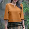 ZANZEA Women Casual V-Neck Solid Color Half Sleeve Blouse