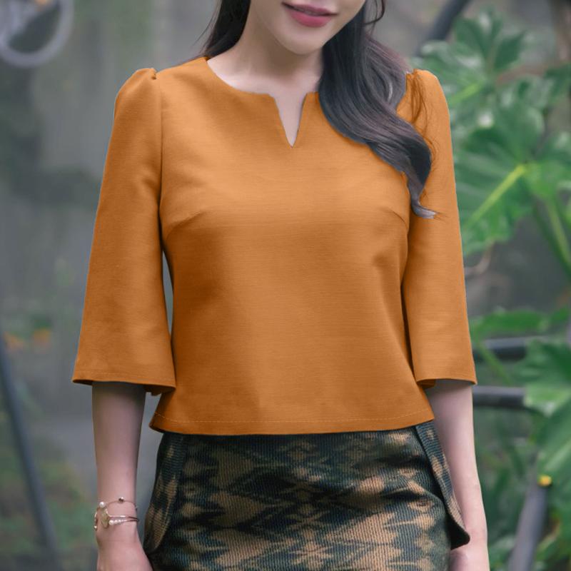 ZANZEA Women Casual V-Neck Solid Color Half Sleeve Blouse
