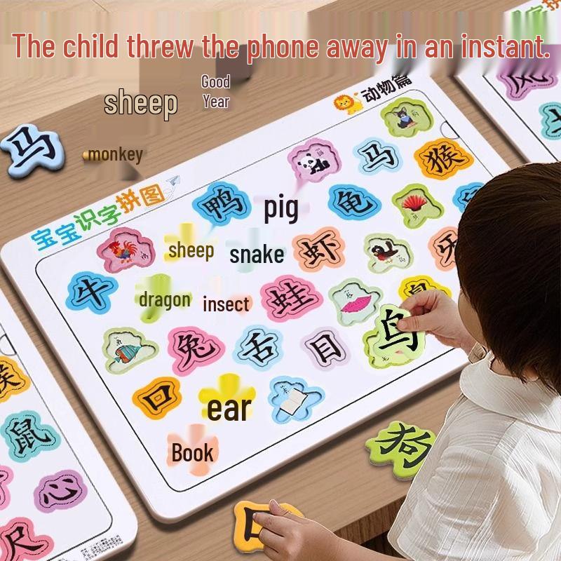 Advanced Educational Literacy Puzzle for Ages 3-6: Early Chinese Character Recognition Cards for Toddlers and Young Children