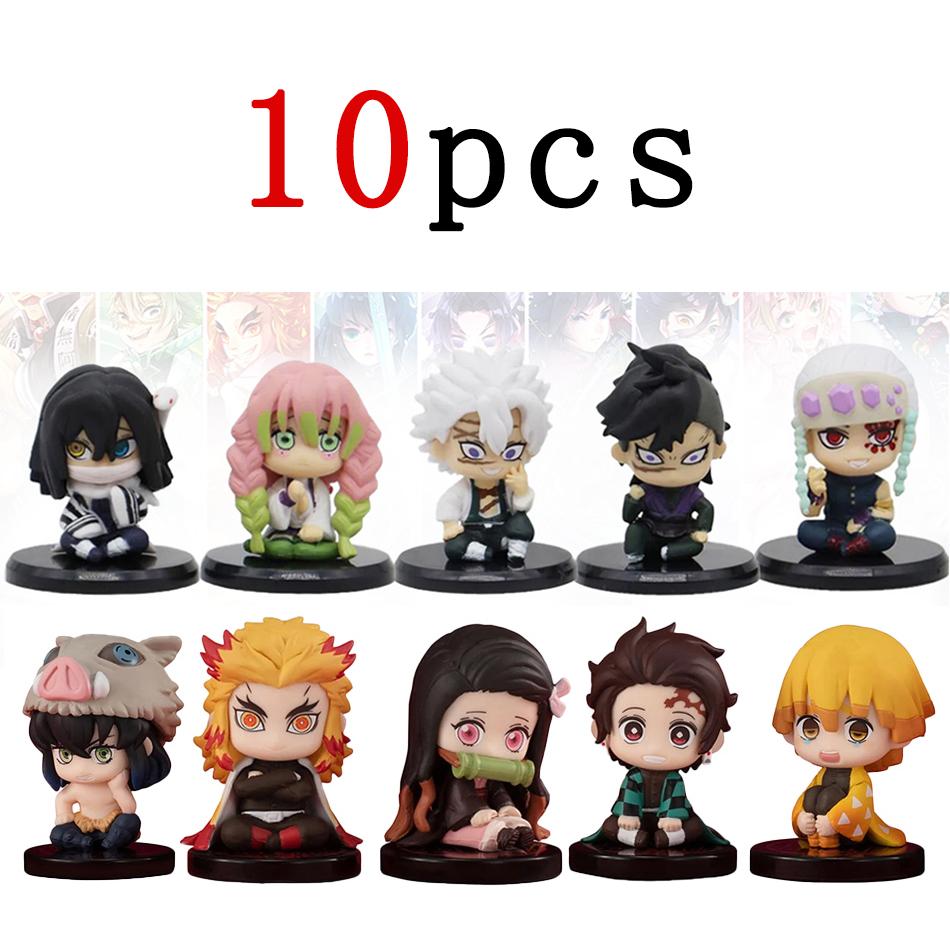 4-15pcs/set Demon Slayer Anime Figure Toy-Kimetsu No Yaiba Q Version Tanjiro Nidouzi Inosuke Zenizu PVD Figurine Model Doll Gift