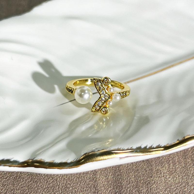 Double-layer Pearl Bright Zircon Ring Female Niche Design Sense Dream Weaving Picture Scroll Light Luxury Retro Exquisite Fashion Ring