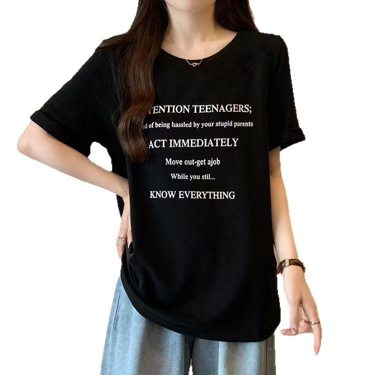 Spring and summer new loose student short-sleeved T-shirt women's new letter printing couple Internet celebrity student top