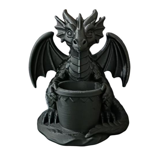 Flowerpot with Built-in Drainage Printed Dragon Holes 3D Shape чёрный