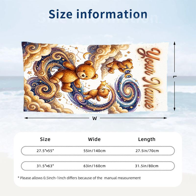 Teddy Bear Theme Beach Towel Personalized Custom Name & Text Soft Quick Dry Beach Towel for Swimming Travel