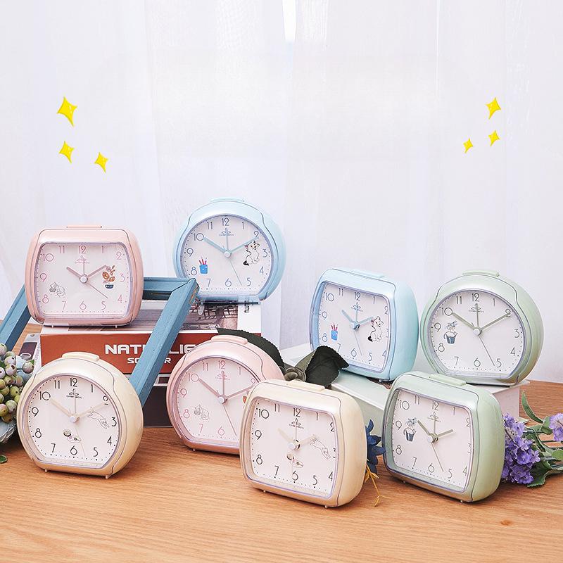 Cute Children's Small Alarm Clock Student Bedside Night Light Clock Simple Clock Multicolor Desktop Clock