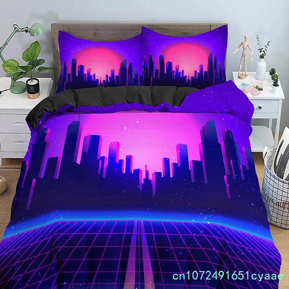 Retro Duvet Cover Set Vintage Give Me Back 80s Pattern Bedding Set Microfiber Queen King Size Quilt Cover 3Pcs For Teens Adult