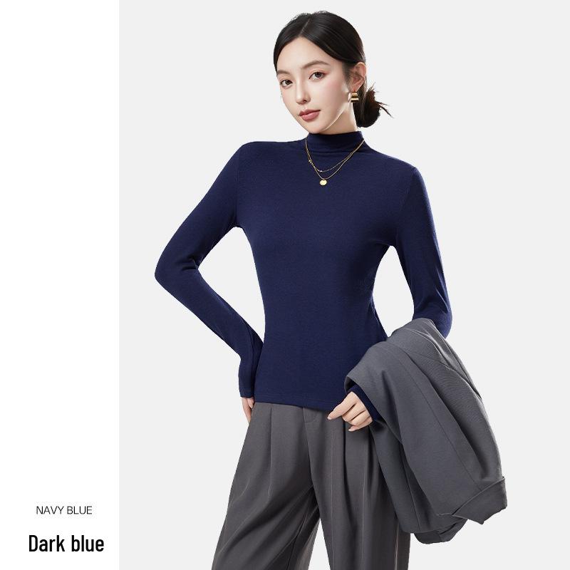 Women's Wool Semi-High Neck Long Sleeve Top - Antibacterial, Slimming, Warm, Versatile for Autumn and Winter