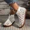 New Women's Round Toe Hollow Cutout Boots Retro Back Zipper Sandal Boots