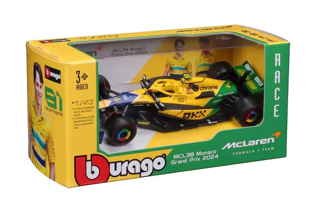 Bburago 2024 Model F1 McLaren MCL38 Senna Memorial Color Lando Norris Race Sports Car Mini Car Diecast Car Complete Product Senna 1/43 #4 18-38214