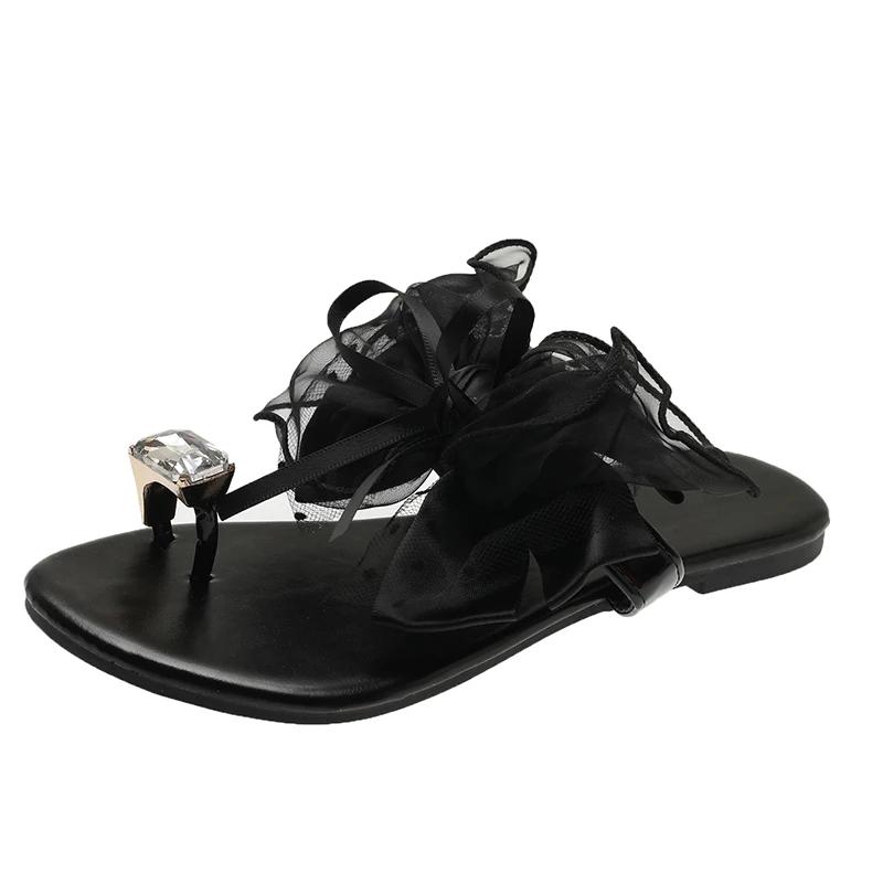 

Туфли для женщин, новые модные летние уличные легкие с круглым носком, однотонные, с бантом, плоский носок, пляжные шлепанцы Zapatos De Mujer 39