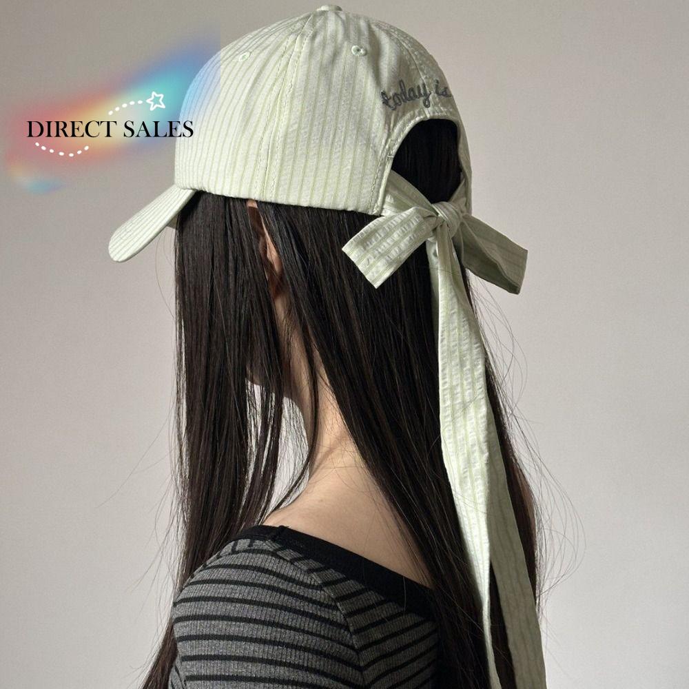 Creative Letter Embroidery Baseball Cap Bow Ribbon Design Embroidered Cotton Baseball Cap Peaked Cap Y2K Striped Baseball Hat