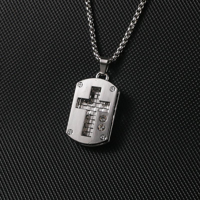 Classic Geometric Military Pendant Necklace Jewelry, English Hollow 2-in-1 Stainless Steel Necklace Necklace