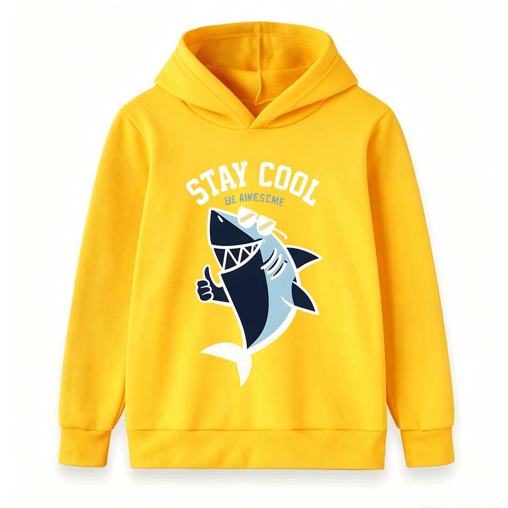 Kids Boys Girls Hoodie, Cool Shark Stay Cool Print Casual Pullover Hooded Sweatshirt for Daily Wear