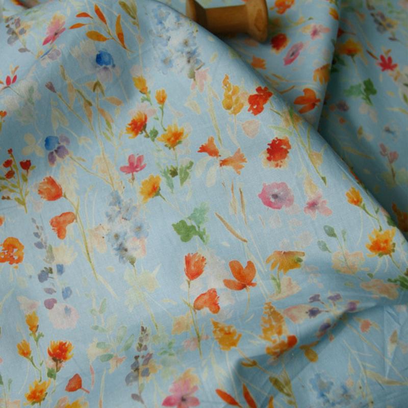 50x145cm Cotton Fabric with Abstract Floral Oil Painting Print, Daisy Wildflower Pattern Cotton Cloth for DIY Sewing Curtain