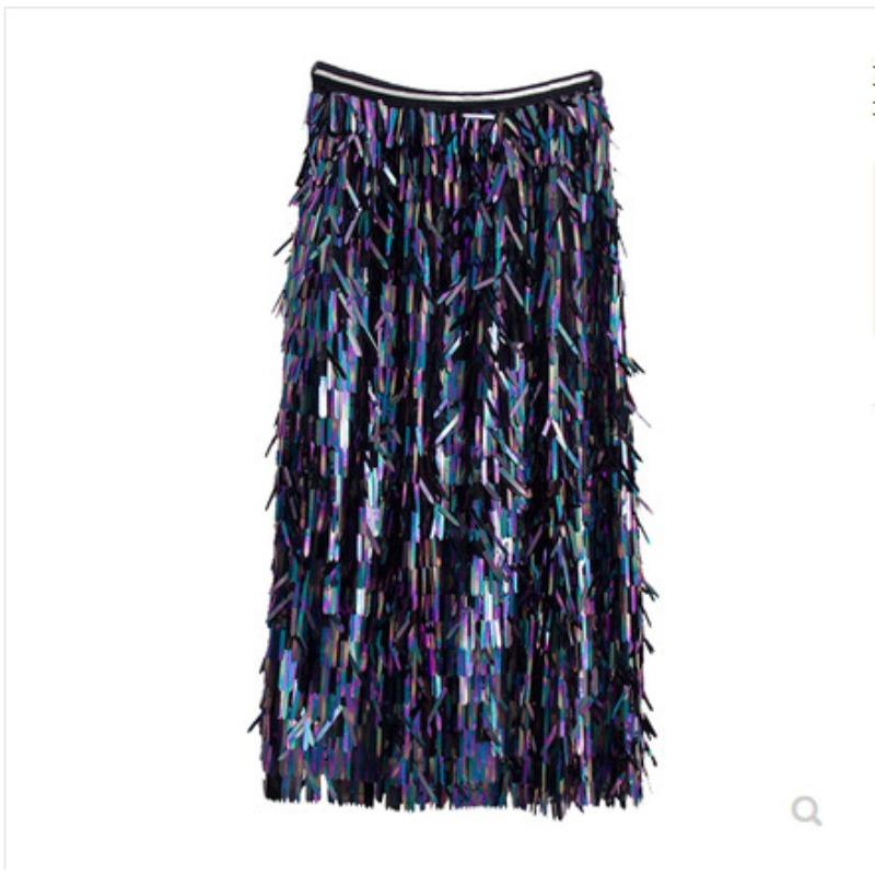 Super Dazzling Colorful Tassel Sequin High Waisted Wrapped Hip Skirt, Half Skirt, Colorful Beaded Slim Fit Skirt for Women