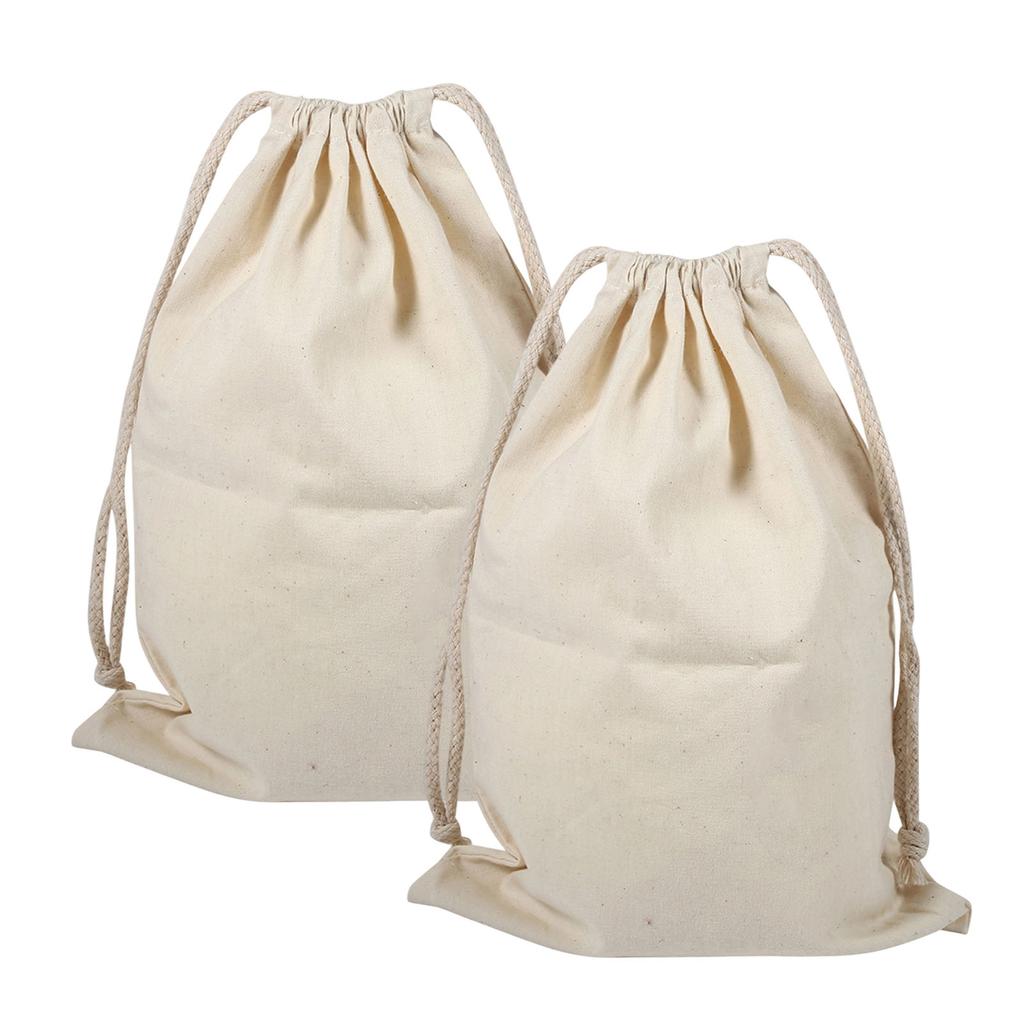 2PCS Household Plain Cotton Storage Bag with Drawstring Laundry Sack Stuff Bag for Travel Home Use