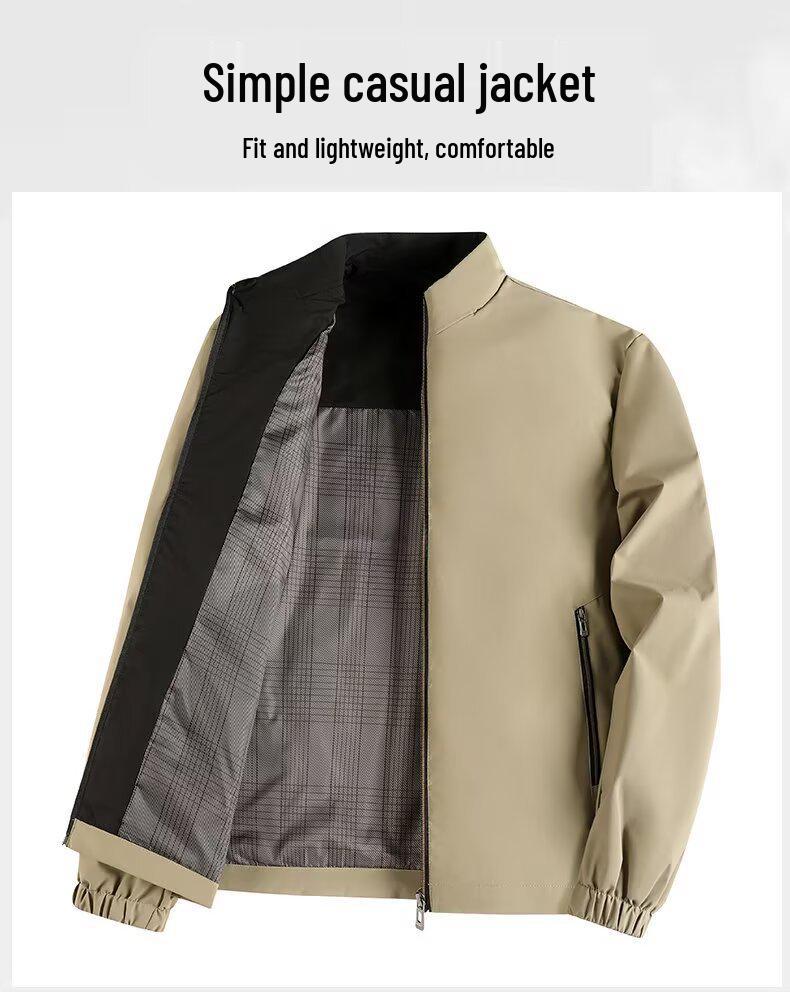 Men's Autumn Business Casual Stand Collar Jacket - Versatile Lightweight Jacket for Middle-aged and Elderly.