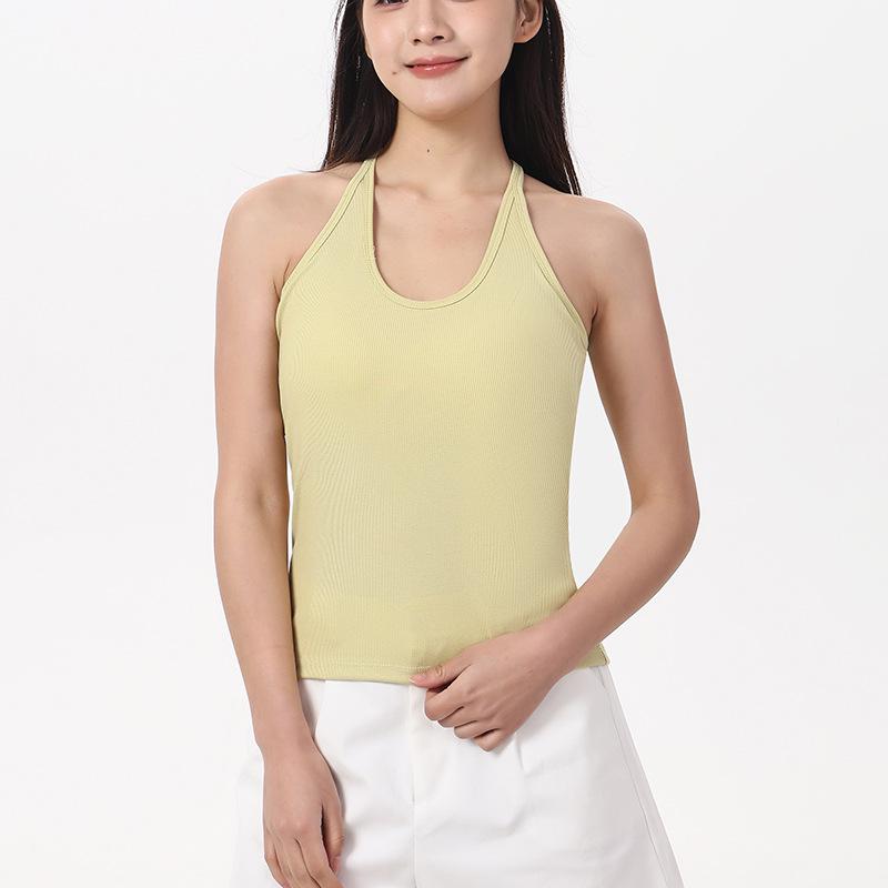 Halter Neck Ribbed Slimming Sports Vest Yoga Top Extra Large
