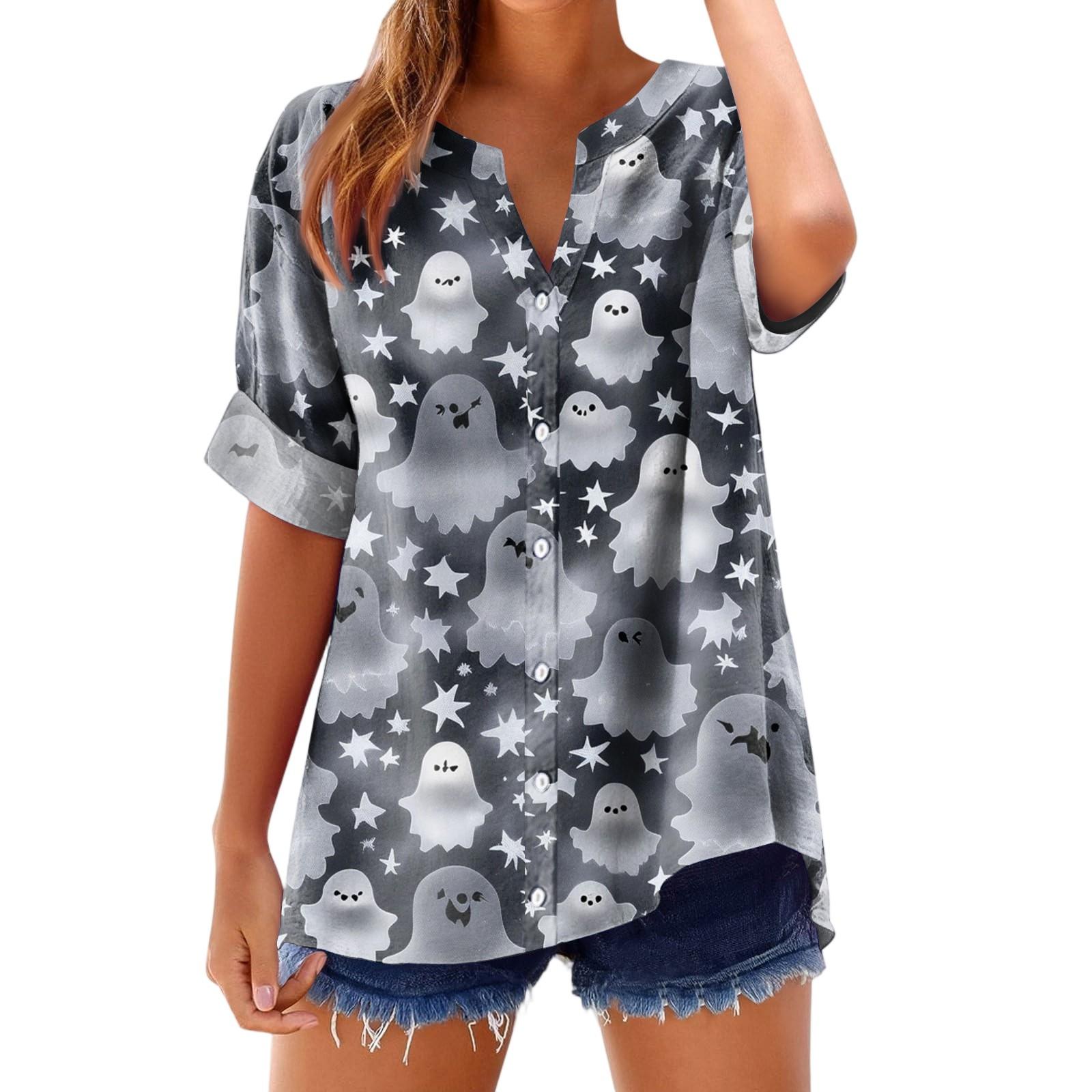 

Women s Fashionable, Casual, Comfortable, Loose-Fitting Halloween Print Top XL
