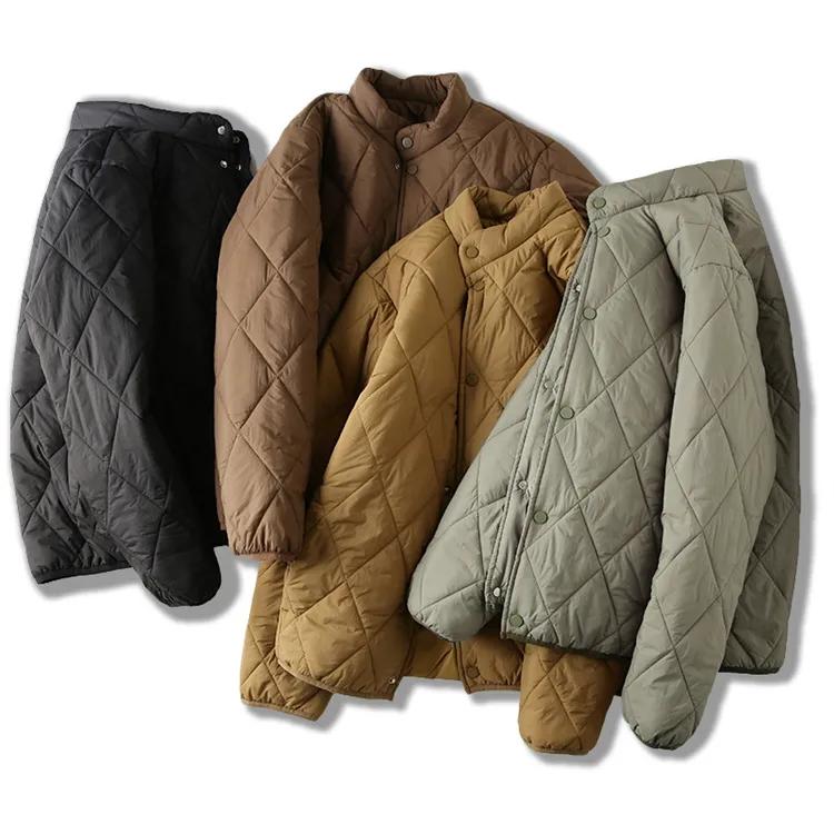 Chaqueta Cortavientos Cálida de Diseño Cuadrícula de Diamantes para Otoño e Invierno para Hombre Chaqueta Sencilla Holgada de Color Sólido