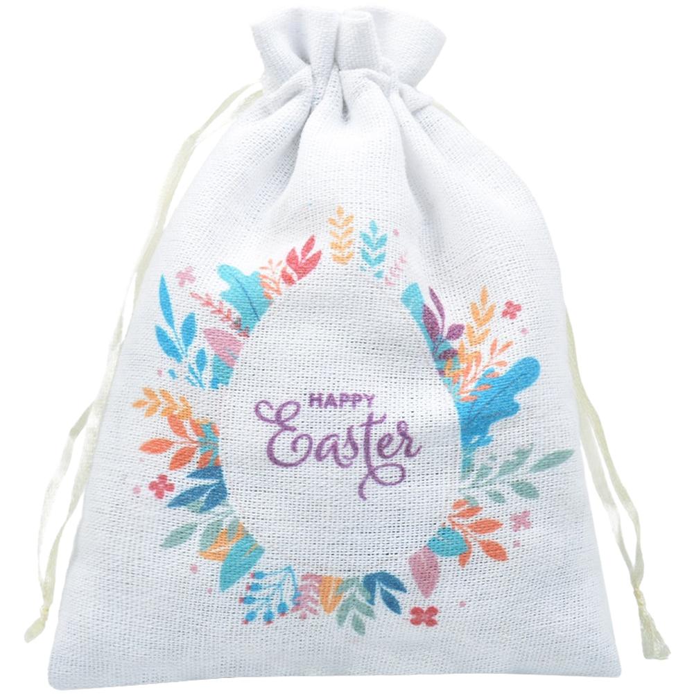 Bunny Egg Pouch Easter Cotton Bag White Drawstring Closure Soft Cotton Fabric Multi-purpose Use For Easter Treats