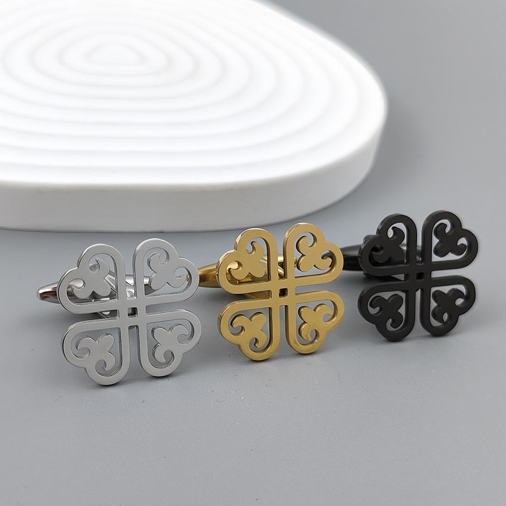 Newly launched -18K gold-plated stainless steel cufflinks: four-leaf flower design, fashionable lapel pin, gifts for friends
